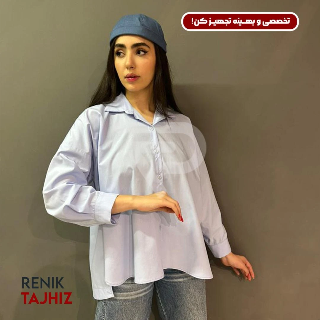 109025222.webp شومیز طرح اسکاتلندی فری سایز آبی 1034 RENIK - Image 1