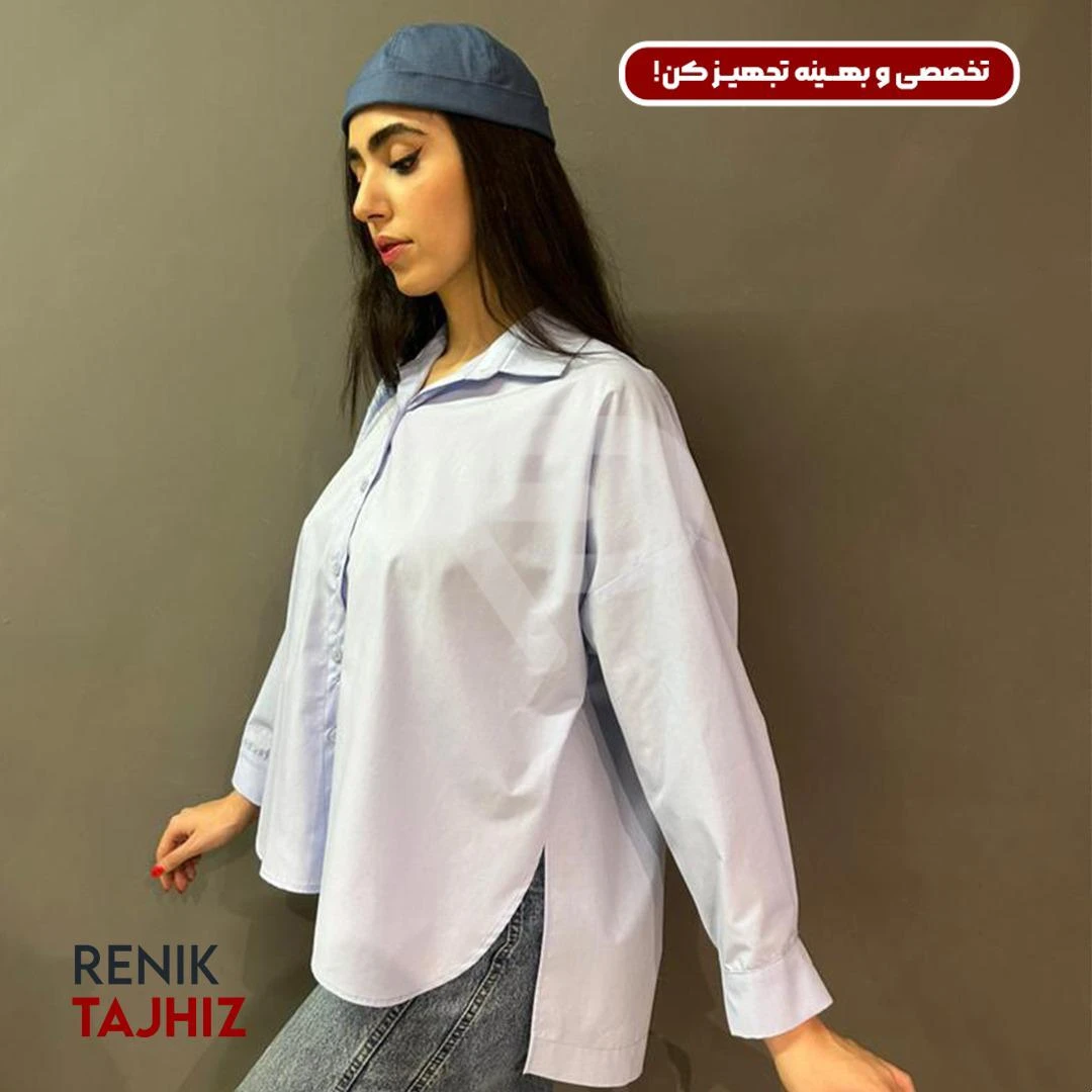 10902522222.webp شومیز طرح اسکاتلندی فری سایز آبی 1034 RENIK - Image 2