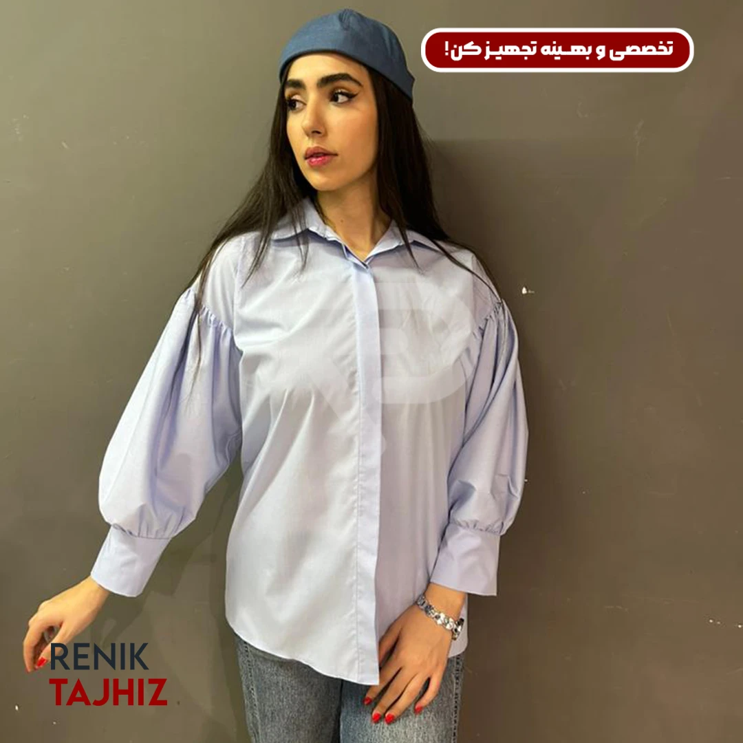 32532.webp شومیز آستین پلیسه فری سایز آبی 1034 RENIK - Image 6