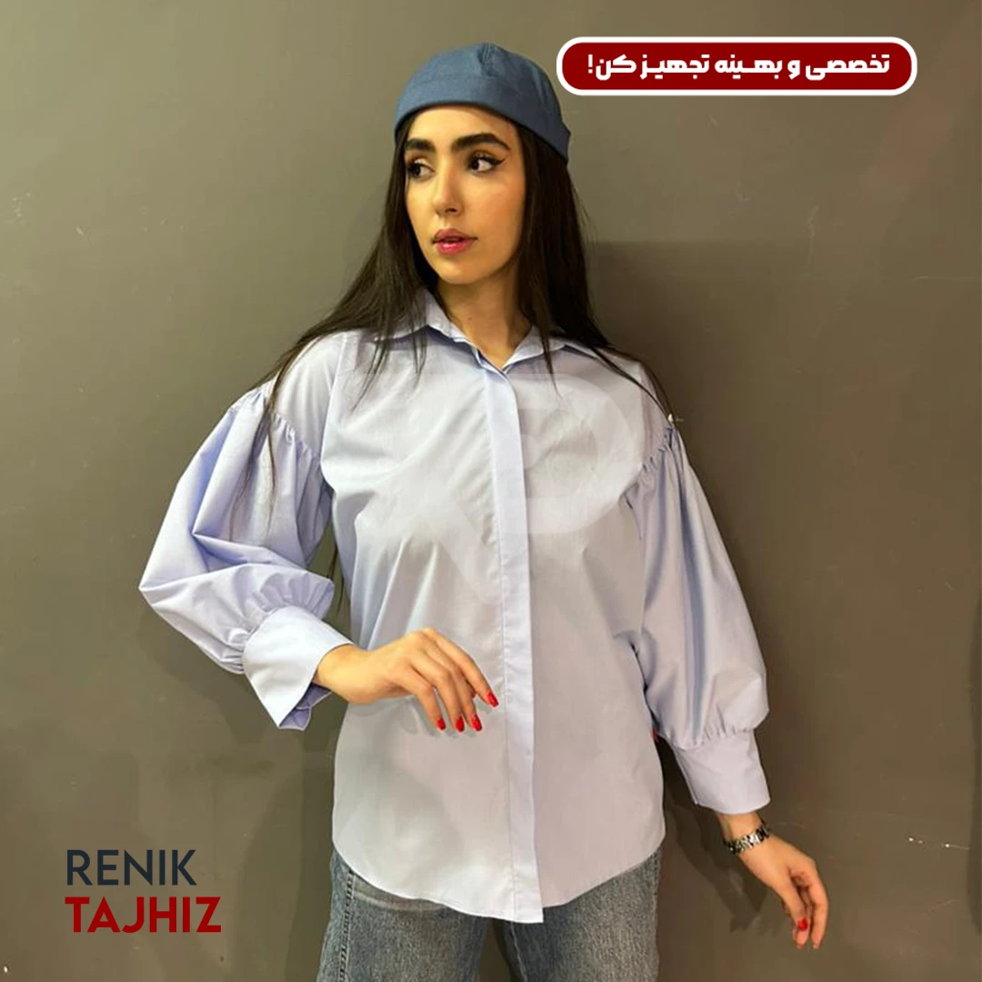 44634634.webp شومیز آستین پلیسه فری سایز آبی 1034 RENIK - Image 1