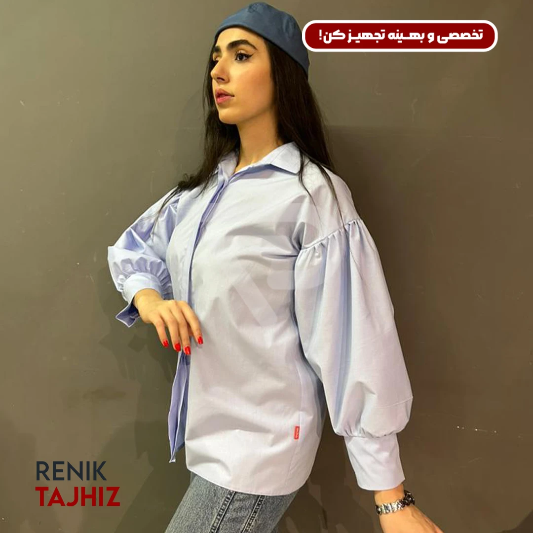 464634.webp شومیز آستین پلیسه فری سایز آبی 1034 RENIK - Image 3