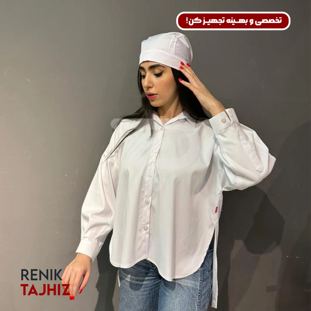 5432-1.webp شومیز طرح اسکاتلندی فری سایز سفید RENIK - Image 1