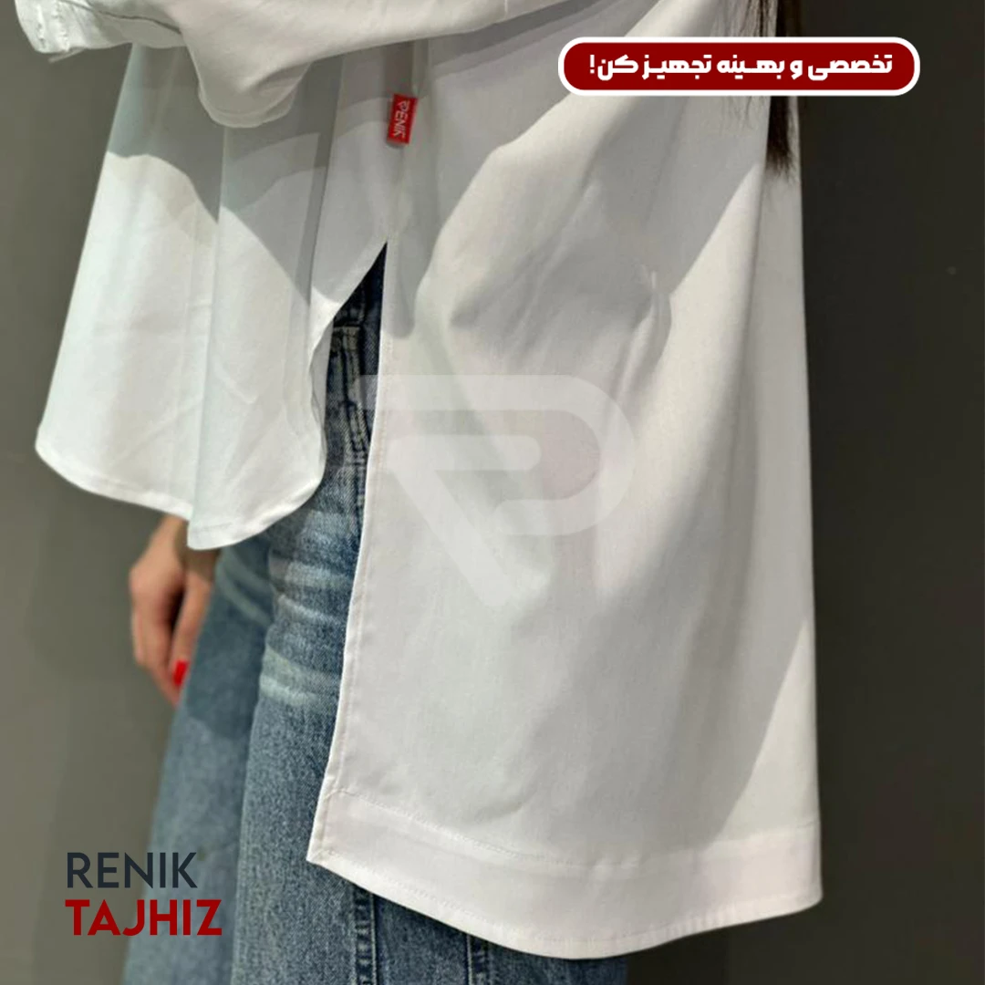 65456.webp شومیز طرح اسکاتلندی فری سایز سفید RENIK - Image 3
