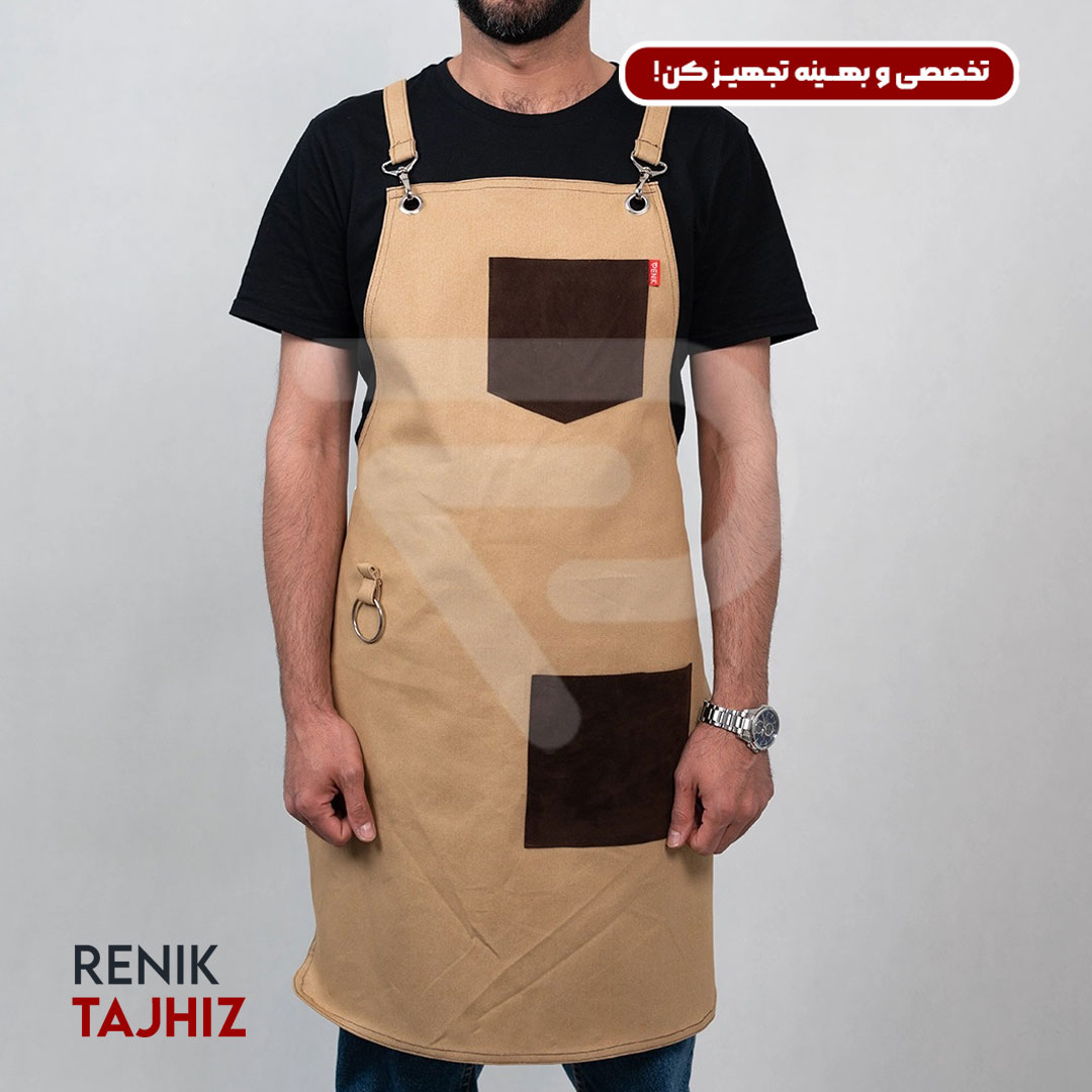 Cream-apron11.jpg اپرون باریستا کتان کرم - Image 2