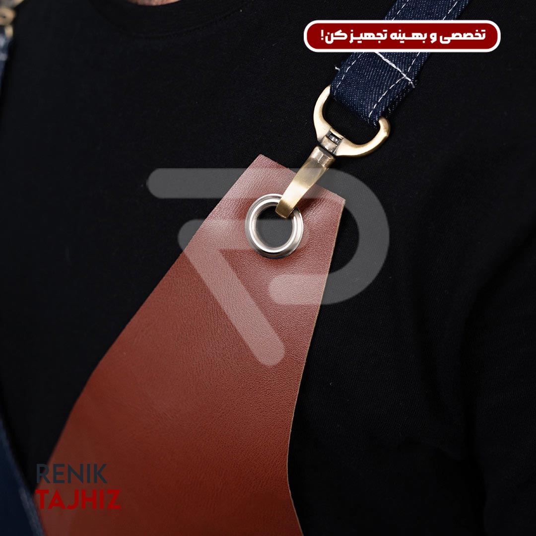 Honey-leather-apron-with-collar-7-10.jpg اپرون باریستا جین سورمه ای و چرم عسلی یقه ۷ - Image 11