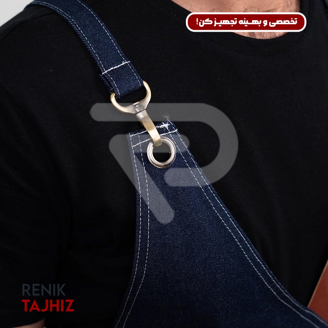 Honey-leather-apron-with-collar-7-9.jpg اپرون باریستا جین سورمه ای و چرم عسلی یقه ۷ - Image 10