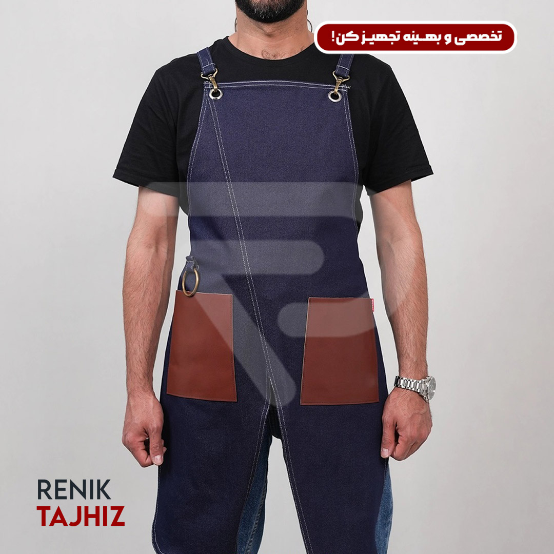 Patterned-apron11.jpg اپرون باریستا جین سورمه ای و چرم عسلی طرح دار - Image 12
