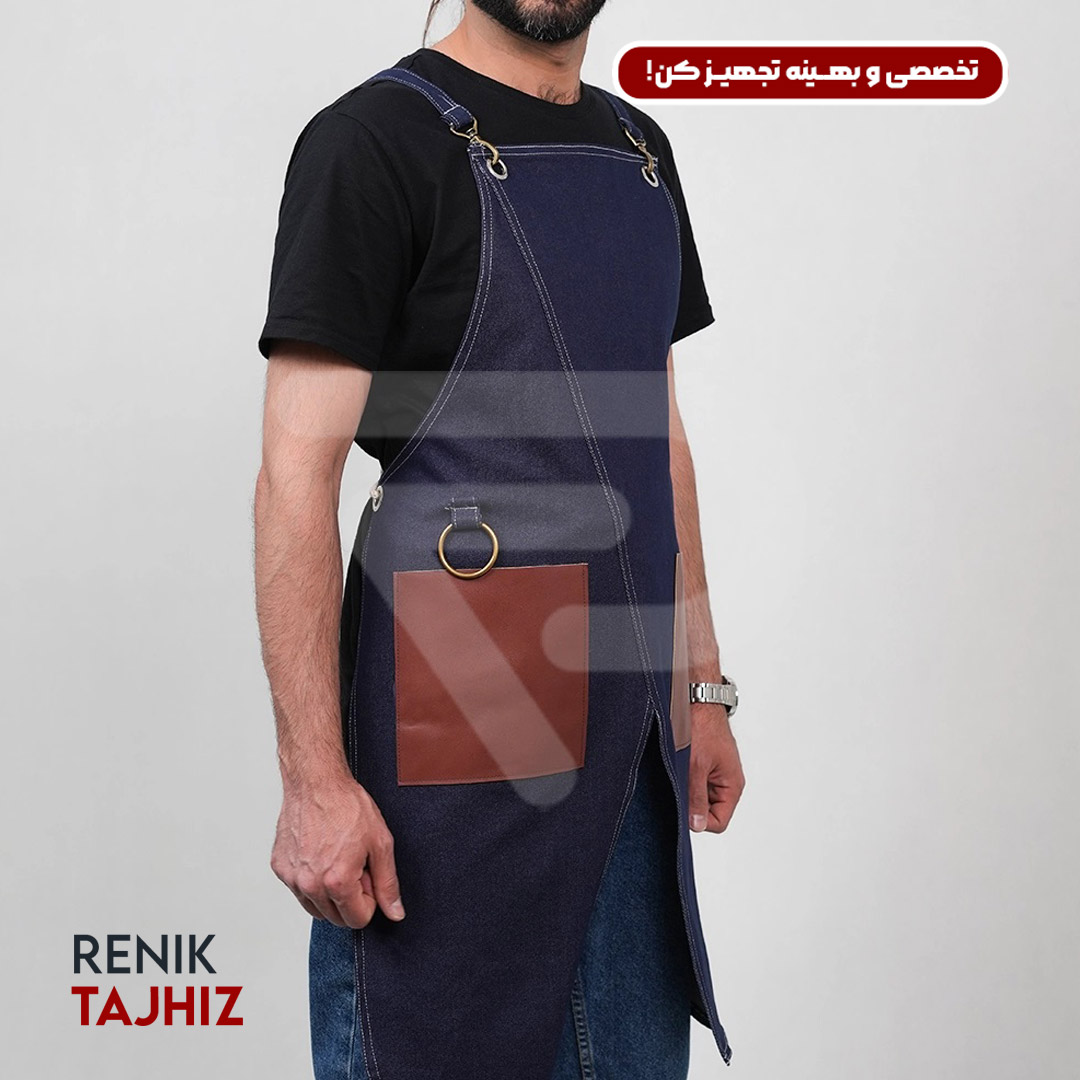 Patterned-apron12.jpg اپرون باریستا جین سورمه ای و چرم عسلی طرح دار - Image 13