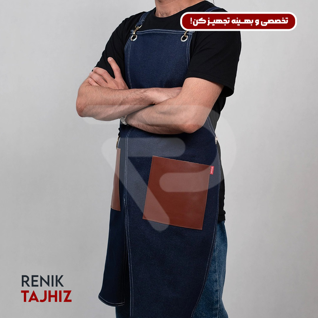 Patterned-apron13.jpg اپرون باریستا جین سورمه ای و چرم عسلی طرح دار - Image 14