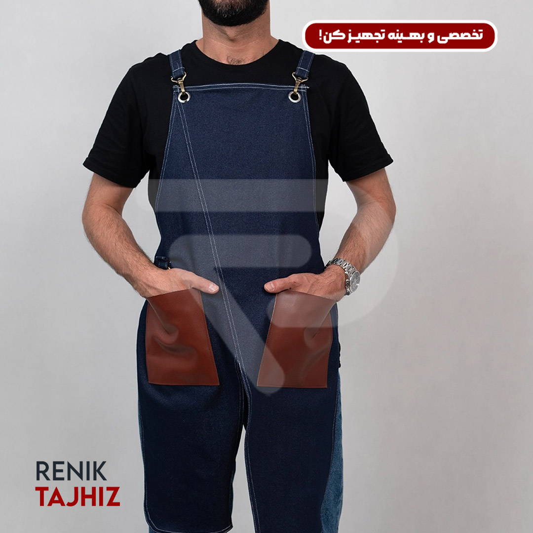 Patterned-apron15.jpg اپرون باریستا جین سورمه ای و چرم عسلی طرح دار - Image 15