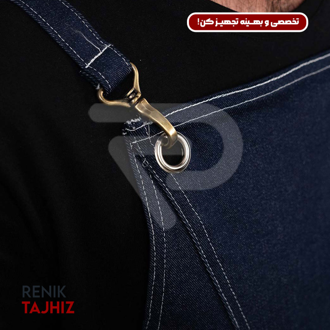 Patterned-apron5.jpg اپرون باریستا جین سورمه ای و چرم عسلی طرح دار - Image 6