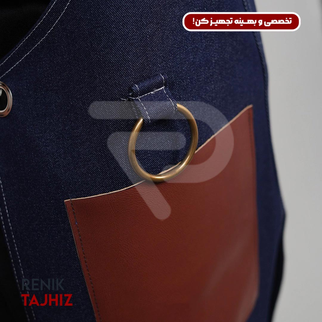 Patterned-apron7.jpg اپرون باریستا جین سورمه ای و چرم عسلی طرح دار - Image 8