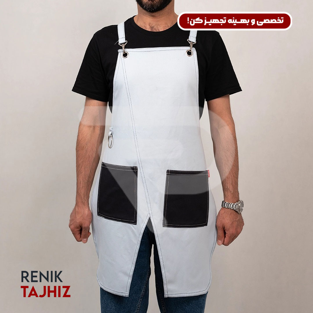 Patterned-blue-apron23.jpg اپرون باریستا کتان آبی طرح دار - Image 4