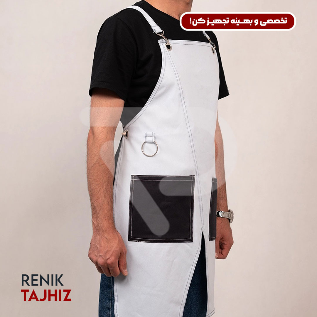 Patterned-blue-apron24.jpg اپرون باریستا کتان آبی طرح دار - Image 5