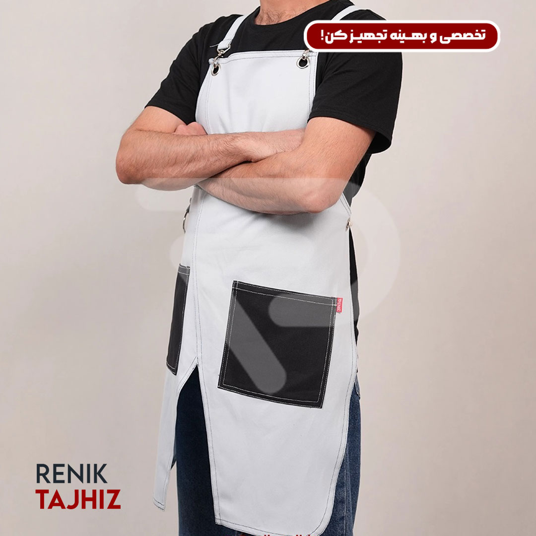 Patterned-blue-apron25.jpg اپرون باریستا کتان آبی طرح دار - Image 6