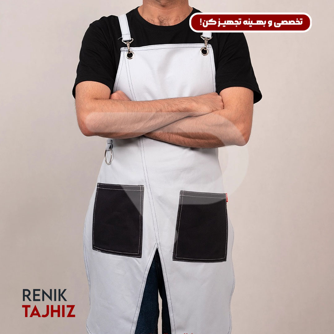 Patterned-blue-apron26.jpg اپرون باریستا کتان آبی طرح دار - Image 1