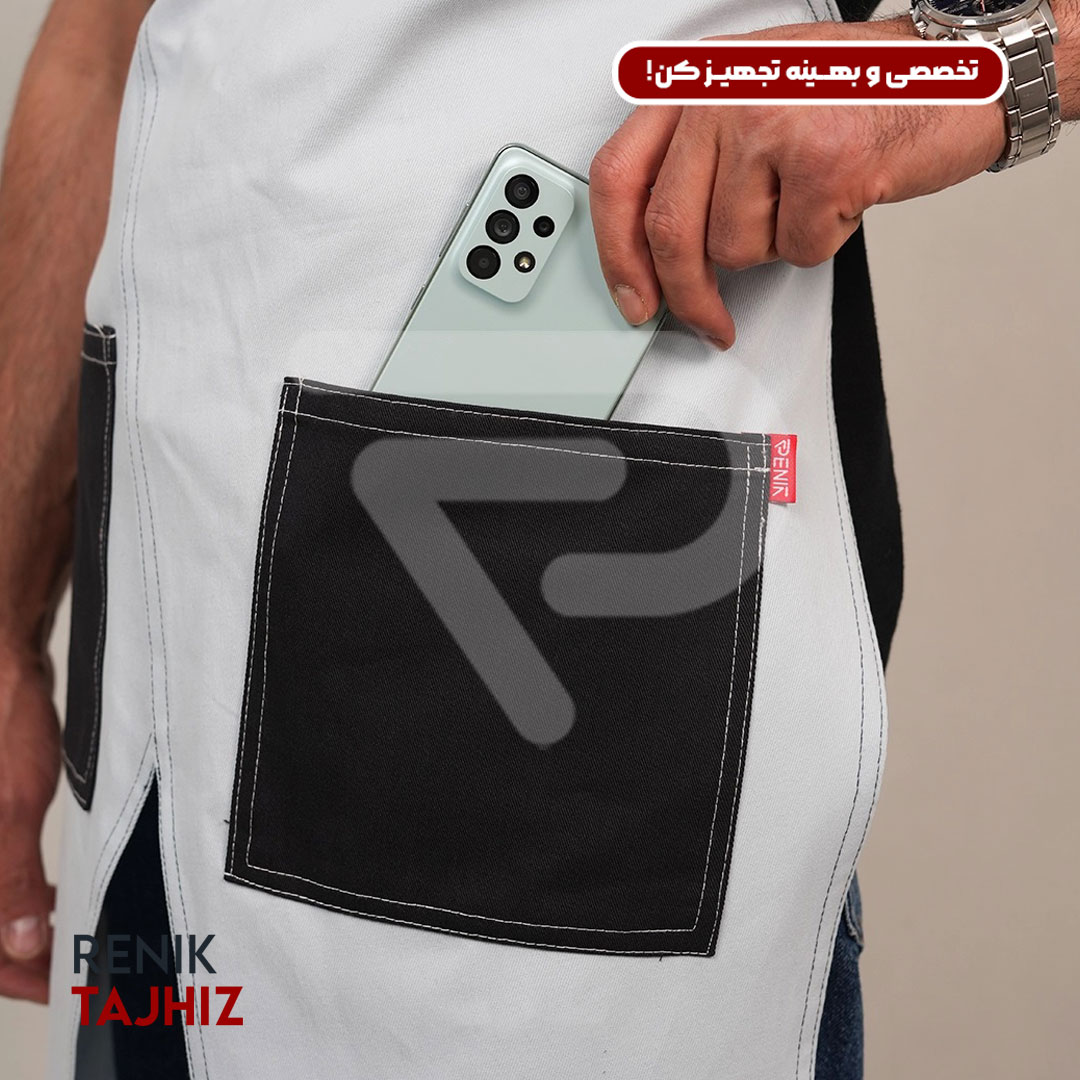 Patterned-blue-apron27.jpg اپرون باریستا کتان آبی طرح دار - Image 7