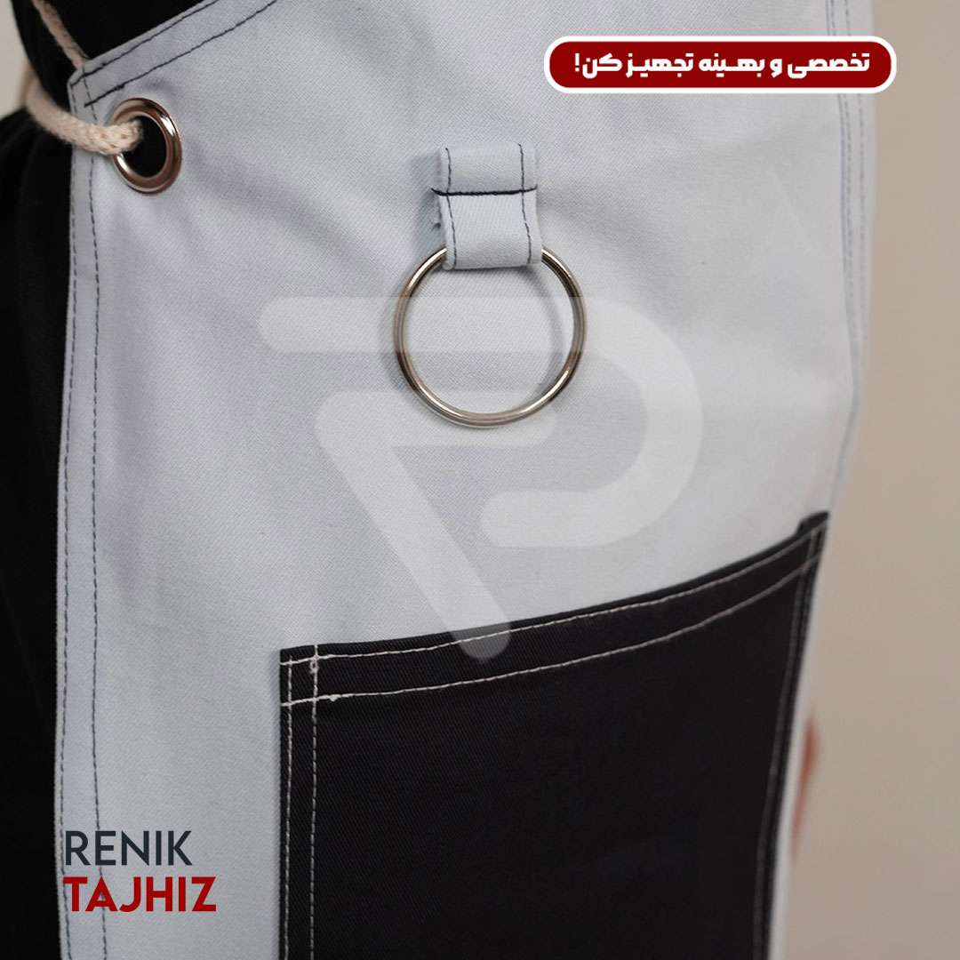 Patterned-blue-apron28.jpg اپرون باریستا کتان آبی طرح دار - Image 8