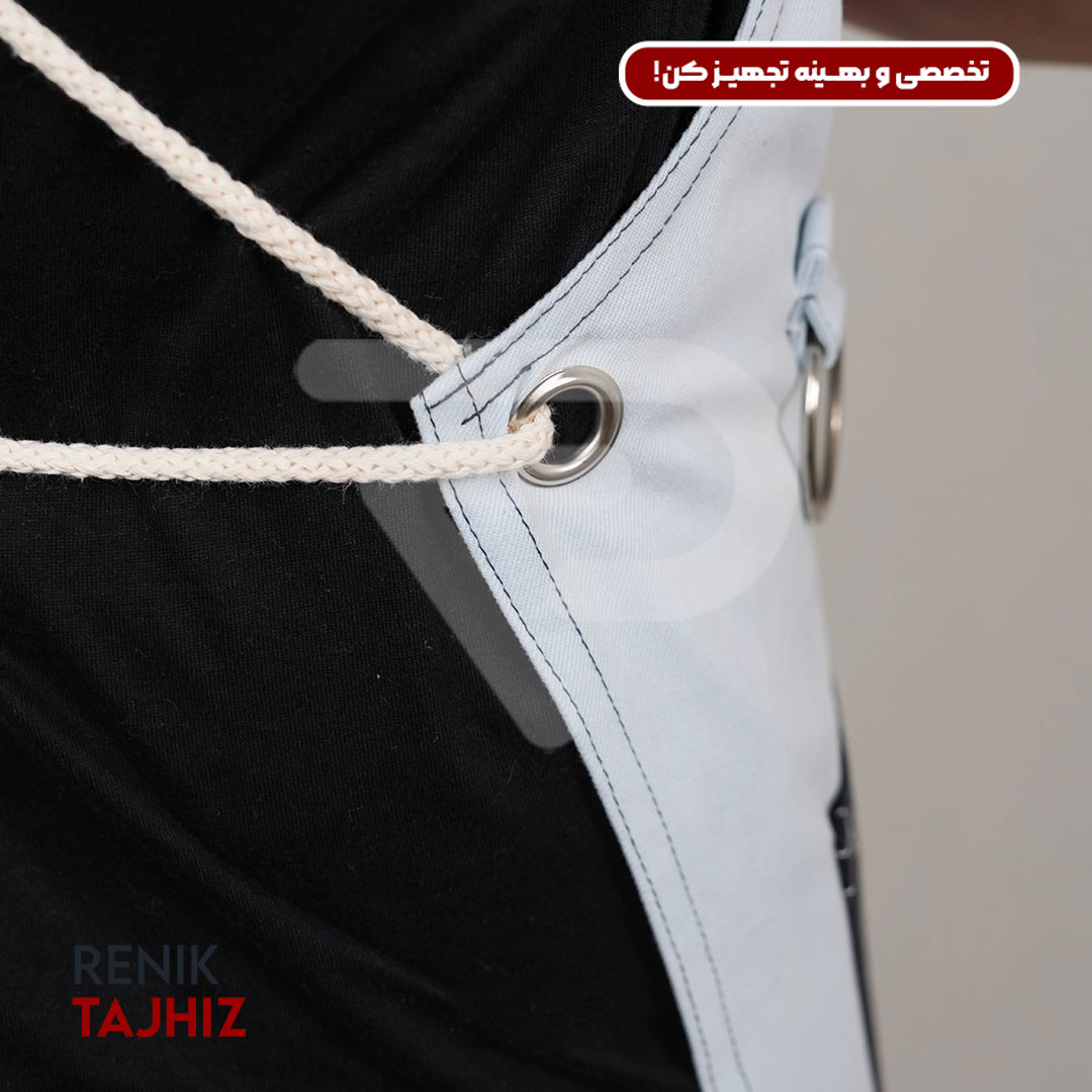 Patterned-blue-apron29.jpg اپرون باریستا کتان آبی طرح دار - Image 9