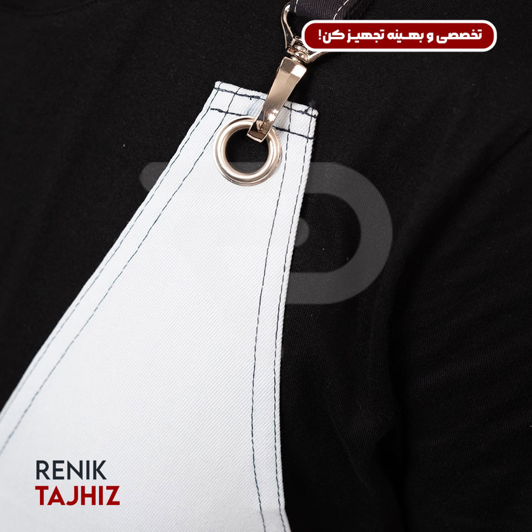 V-neck-navy-apron4.jpg اپرون باریستا کتان سورمه ای یقه V - Image 6