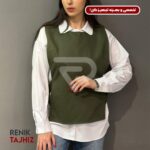 وست طرح جلو بسته پارچه کتان سبز Renik