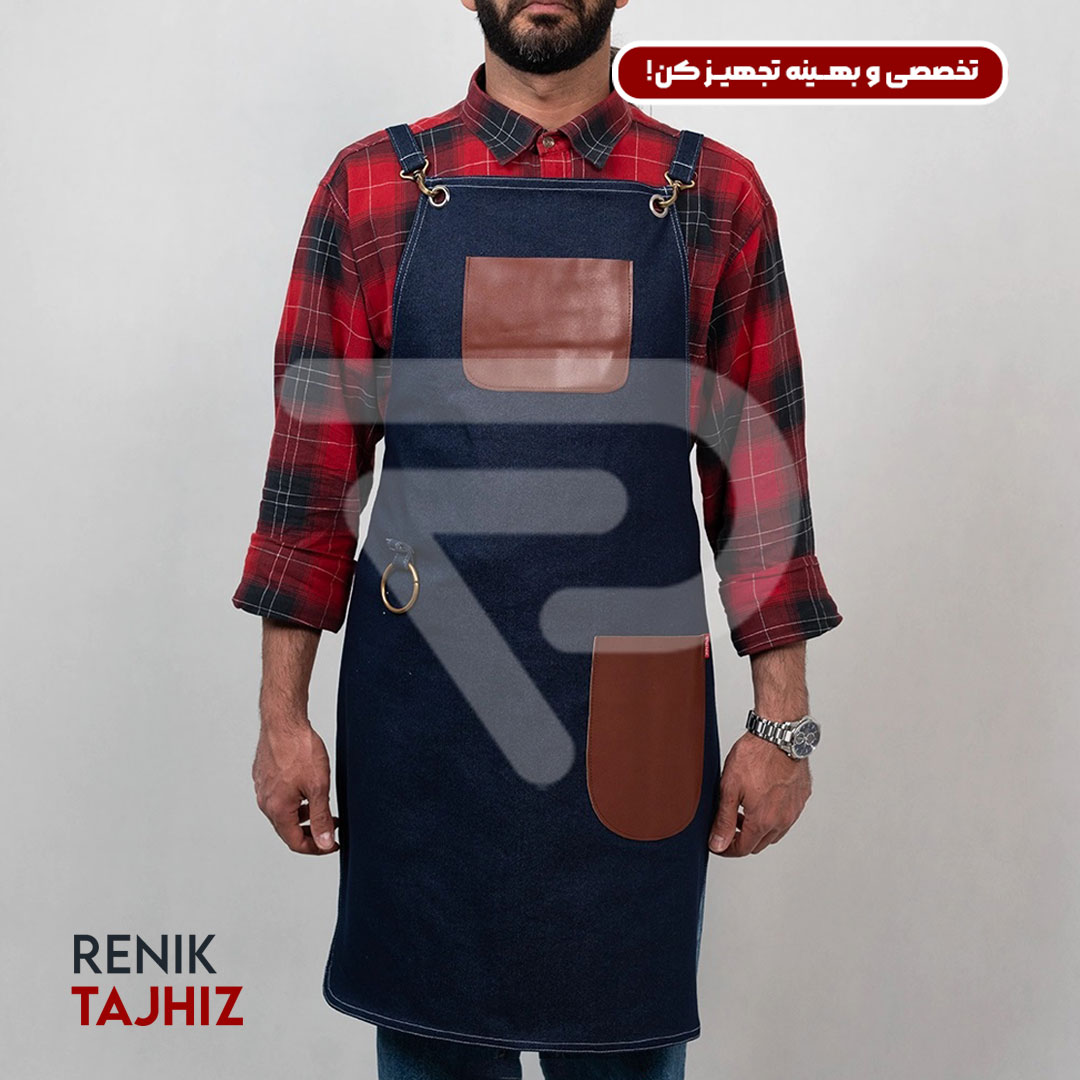 honey-leather10.jpg اپرون باریستا جین سورمه ای و چرم عسلی - Image 10