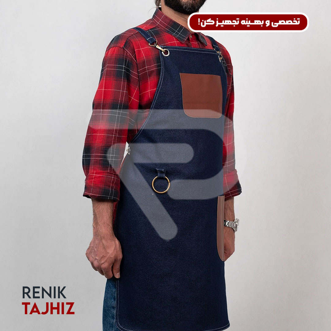 honey-leather11.jpg اپرون باریستا جین سورمه ای و چرم عسلی - Image 11
