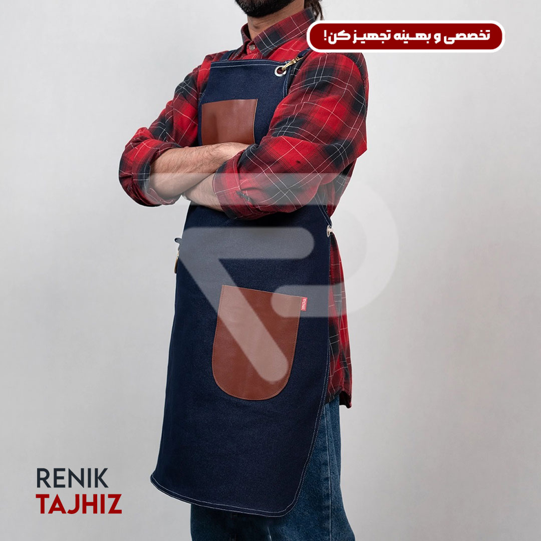 honey-leather9.jpg اپرون باریستا جین سورمه ای و چرم عسلی - Image 9