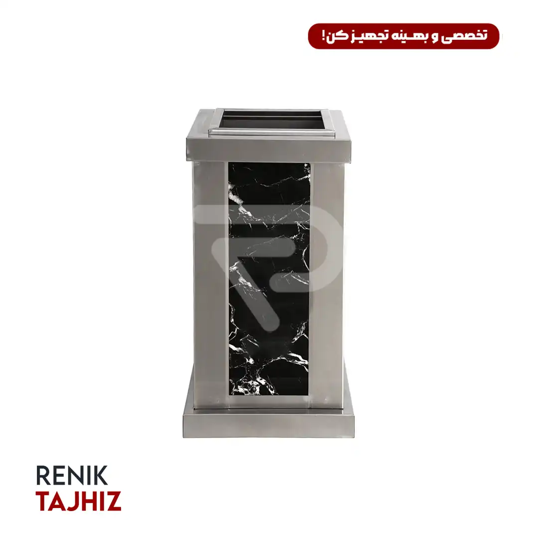 سطل-سنگی-لابی.webp سطل زباله سنگ و استیل هتلی نقرهای Renik - Image 1